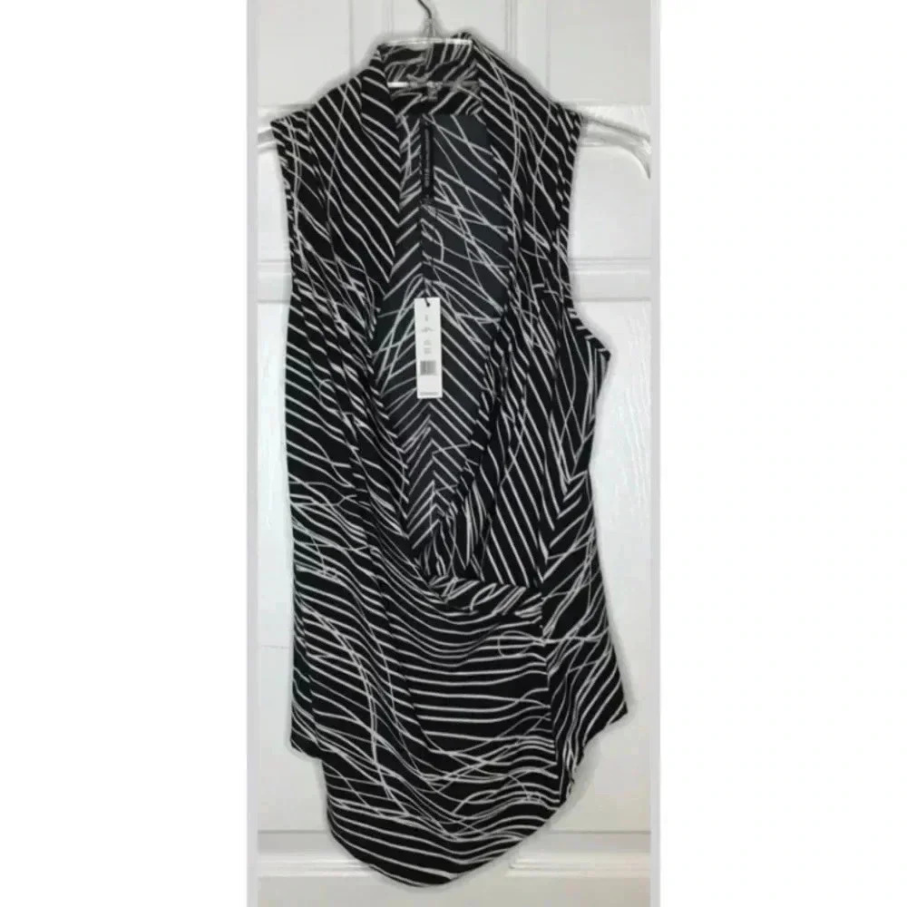 New NWT W118 WALTER BAKER Black White Sleeveless Mabel Shirt Top Sz Small